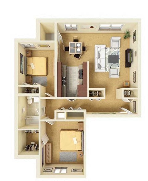 Floor plan for 2 beds, 1 bath